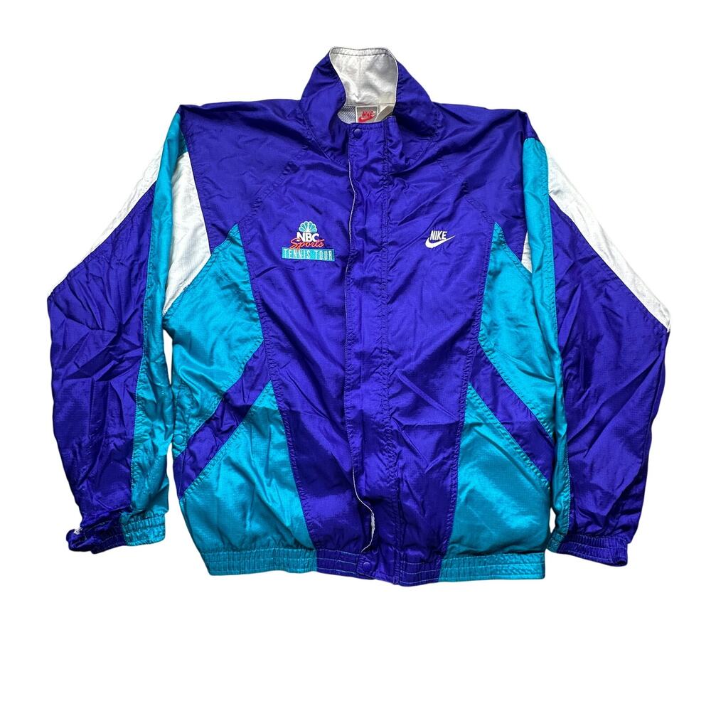 Vintage 90s Nike NBC Sports Tennis Tour Windbreaker Jacket Men Medium Blue White